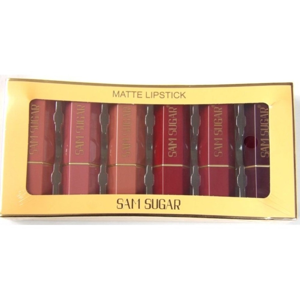 Sam Sugar Matte Lipstick Set 6 Assorted Colors Red Pink Nude New in Box